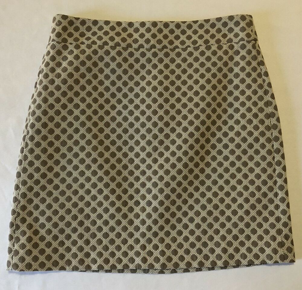 Ann Taylor LOFT Pencil Skirt Women 2 Ivory Texture Dot Cotton Lined Career Wear